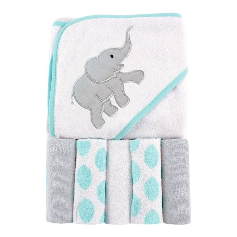 Luvable Friends Unisex Baby Hooded Towel with Five Washcloths, Ikat Elephant, One Size - Diaper Yard Gh