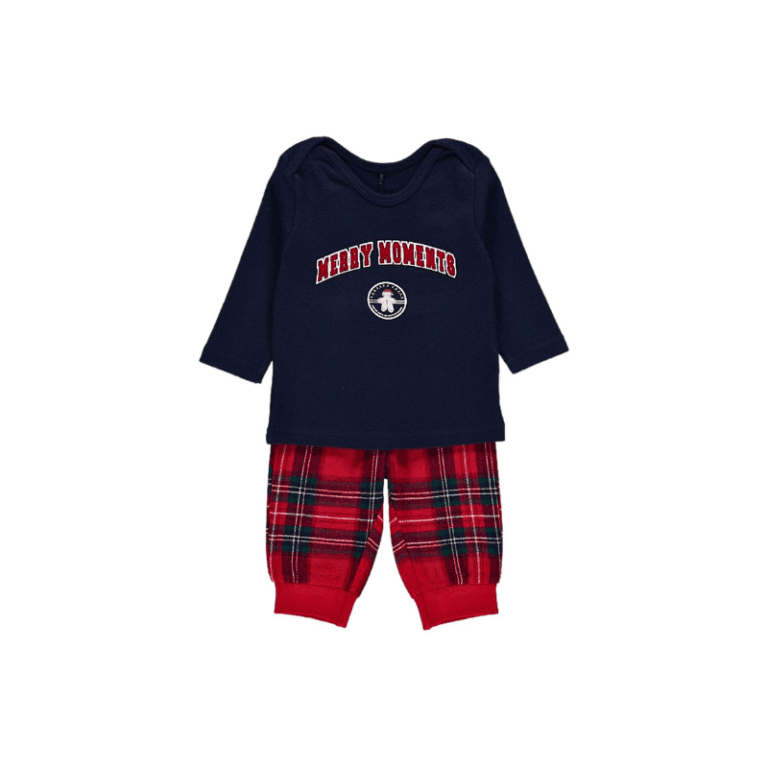 "Christmas baby outfit navy top and red plaid pants - Diaper Yard"