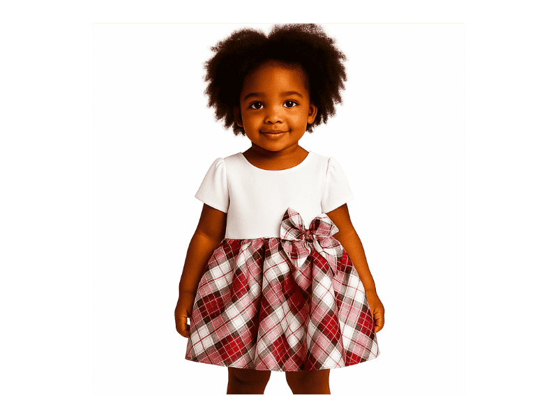White Plaid Bow Dress for Girls | Elegant Christmas Party Outfit 4-10 Yrs