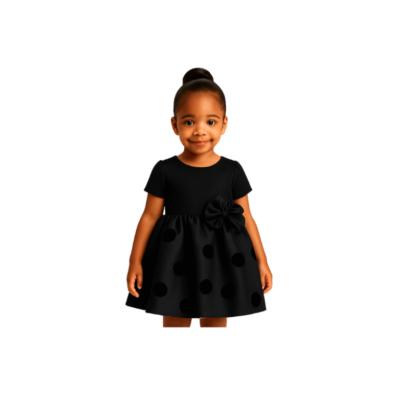 "Black Polka Dot Bow Dress for Girls - elegant party outfit Ghana"