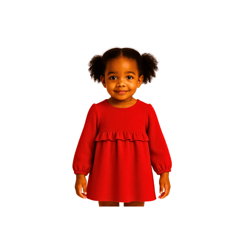 "Red Ruffle Long-Sleeve Dress for Girls - cozy winter outfit Ghana"