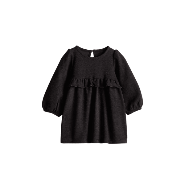 "Black Ruffle Long-Sleeve Dress Ghana - stylish girls clothing Diaper Yard"
