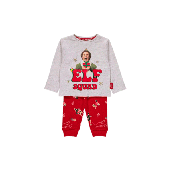 "Elf Squad Christmas baby outfit with grey top and red pants - Diaper Yard"
