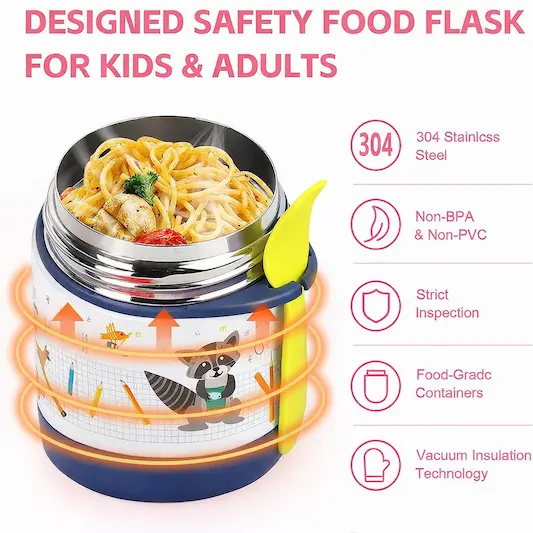 leak proof kids food jar with spoon and insulation