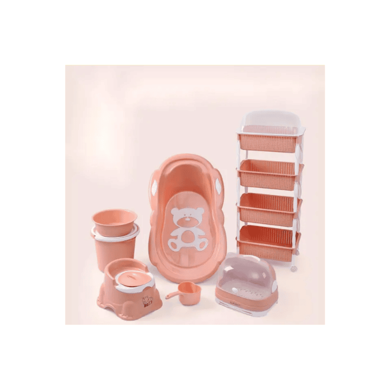 baby bath set with storage rack complete newborn kit orange