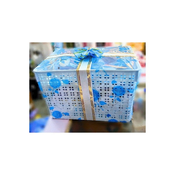 baby and mom gift hamper packaged with blue bow