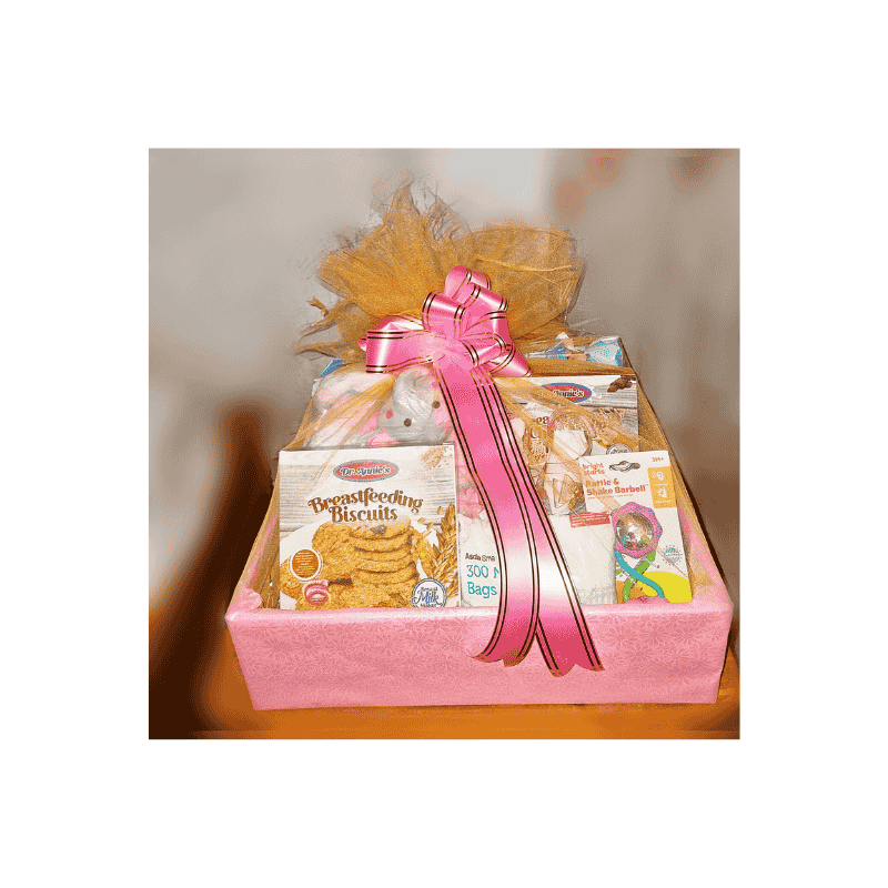 Pink Hamper basket with Baby Items 1