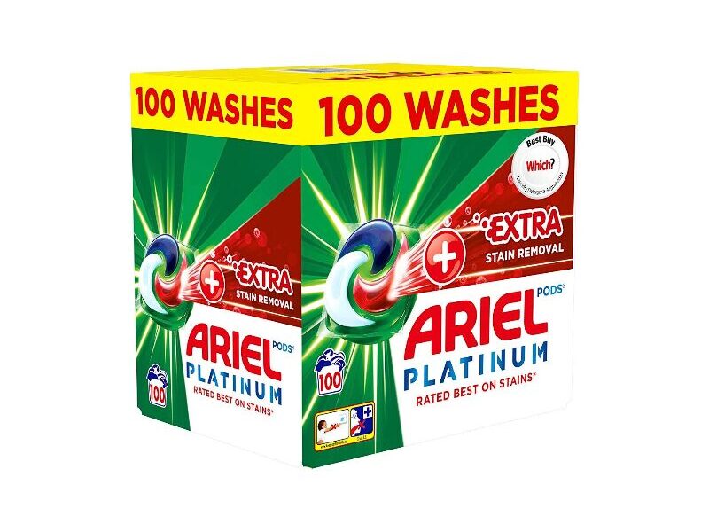 Ariel Platinum Plus Extra Stain Removal Pods, 100 Pods
