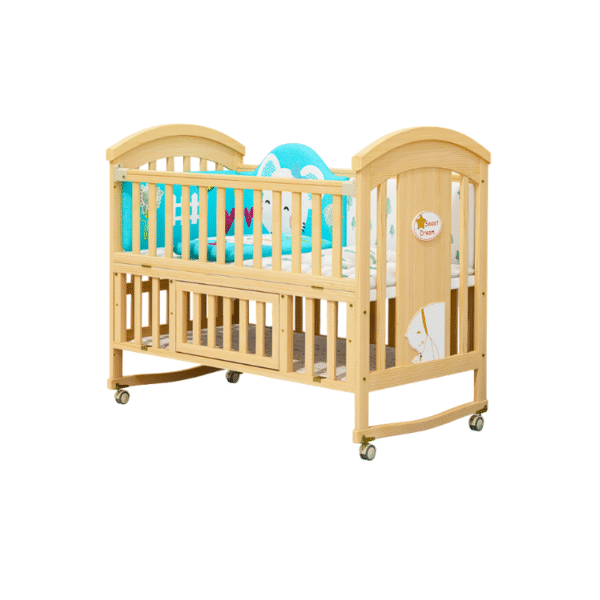 Convertible Wooden Baby Crib – 120x60cm Pine Wood Bed