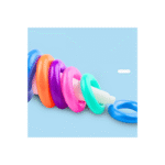 “Colourful rainbow stacking rings with duck topper”