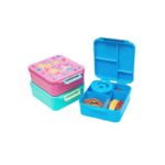 Kids bento lunchbox set in pink, blue and green