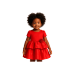"Red Satin Tiered Dress for Girls - elegant party dress Ghana"