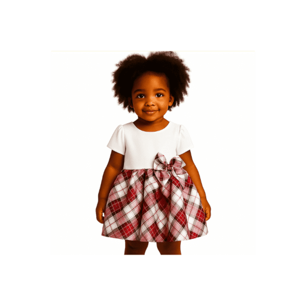 White Plaid Bow Dress for Girls | Elegant Christmas Party Outfit 4-10 Yrs
