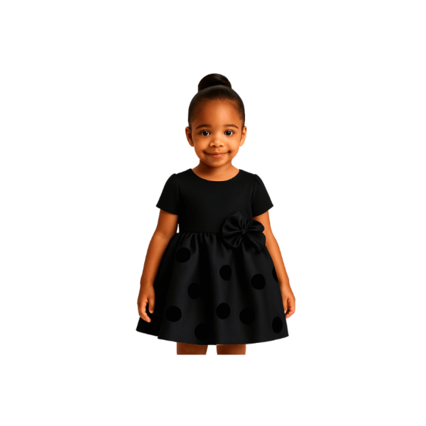 "Black Polka Dot Bow Dress for Girls - elegant party outfit Ghana"
