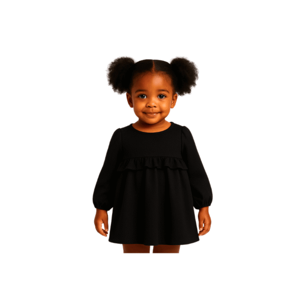 "Black Ruffle Long-Sleeve Dress for Girls - elegant party outfit Ghana"