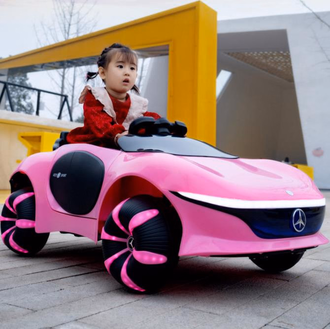 pink mercedes-style electric ride-on car for toddlers