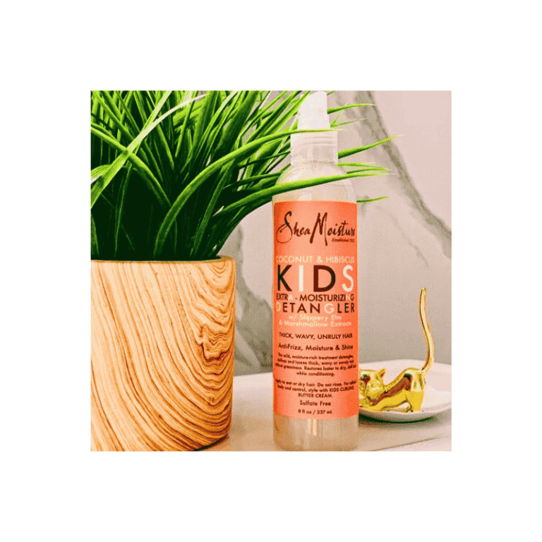 “Coconut & hibiscus kids extra moisturizing detangler on display”