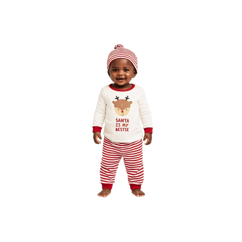 santa is my bestie bib and hat set