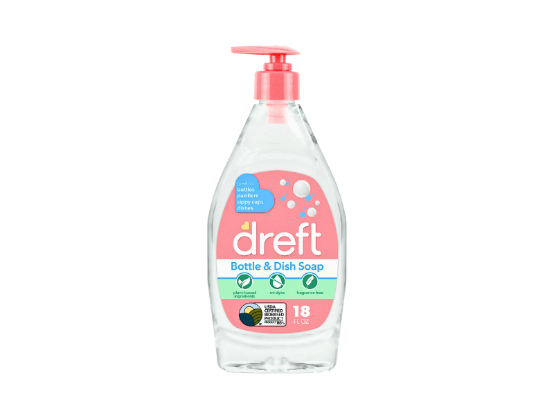 Dreft Bottle & Dish Soap fragrance free product bottle on white background