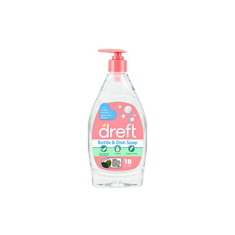 Dreft Bottle & Dish Soap fragrance free product bottle on white background