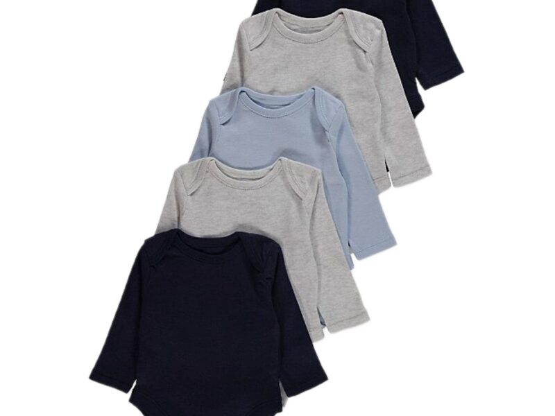 0-3m Navy Long Sleeve Envelope Neck Bodysuits 5 Pack