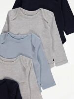 0-3m Navy Long Sleeve Envelope Neck Bodysuits 5 Pack - Image 2