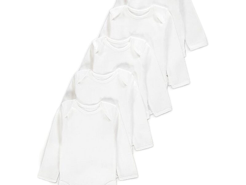 3-6m White Long Sleeve Bodysuits 5 Pack