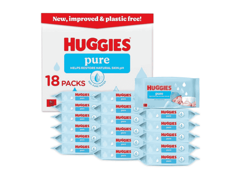 Huggies Pure Plastic Free Baby Wipes - Box of 18 (864 Wipes)