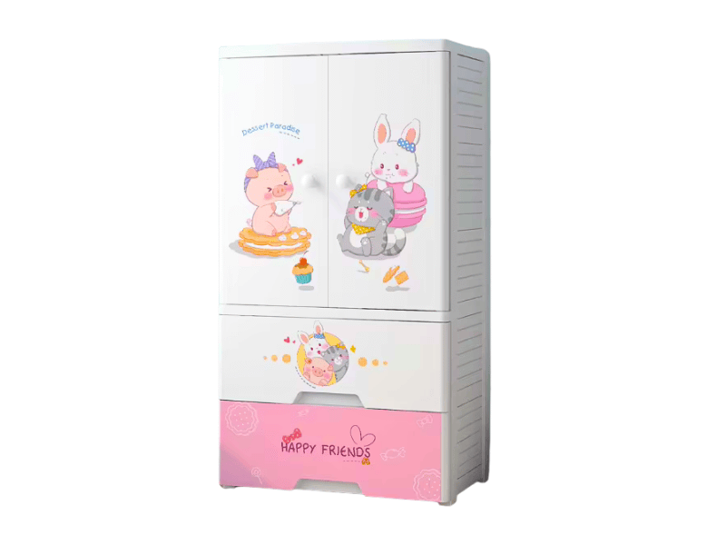 Kids 3-Layer Plastic Wardrobe with Cute Bunny Design