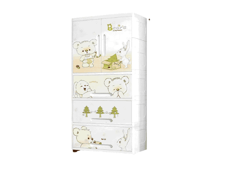 Kids Cartoon Bear Plastic Wardrobe - 4-Layer Modern Storage Cabinet