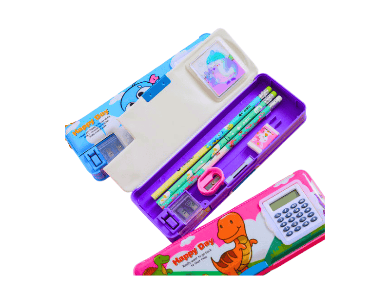 Kids Cartoon Pencil Case with Calculator & Sharpener - Multifunctional School Stationery Box