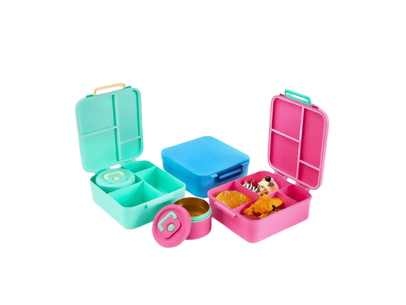 Kids bento lunchbox with colourful food compartments	Kids Bento Lunch Box with Compartments
