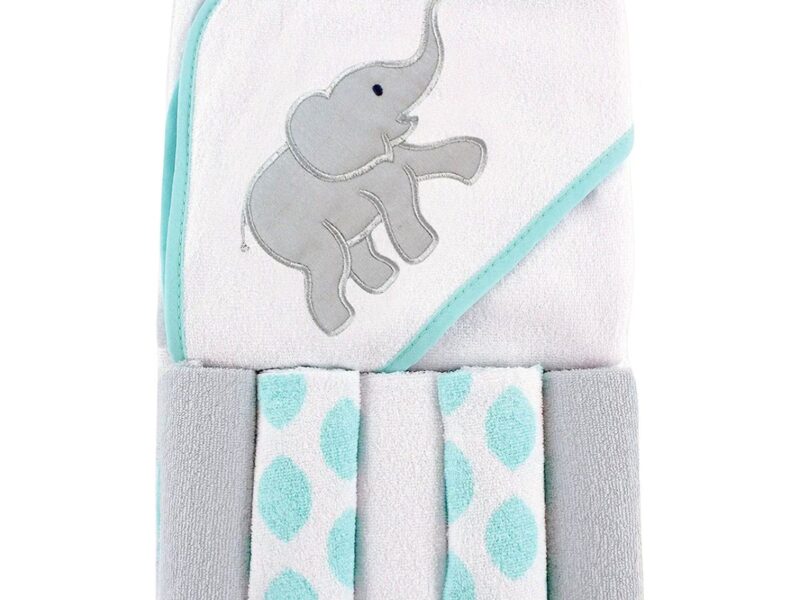 Luvable Friends Unisex Baby Hooded Towel with Five Washcloths, Ikat Elephant, One Size