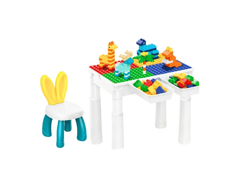 Multifunctional Kids Building Blocks Table with Storage & Chair Set