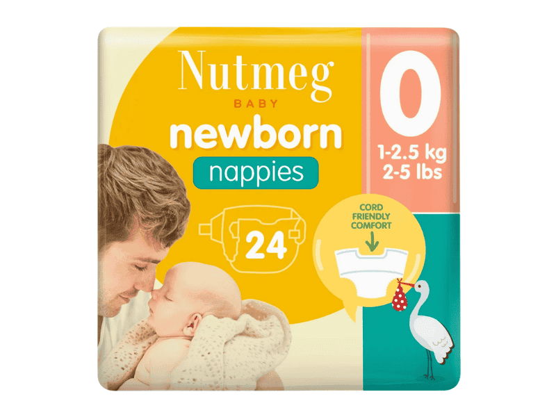 Nutmeg Newborn Premature Diapers Size 0 (1-2.5kg) - 24 Pack