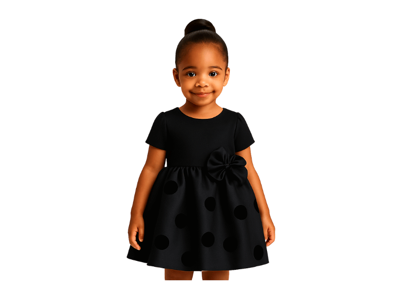 Black Polka Dot Bow Dress 3-4 Yrs