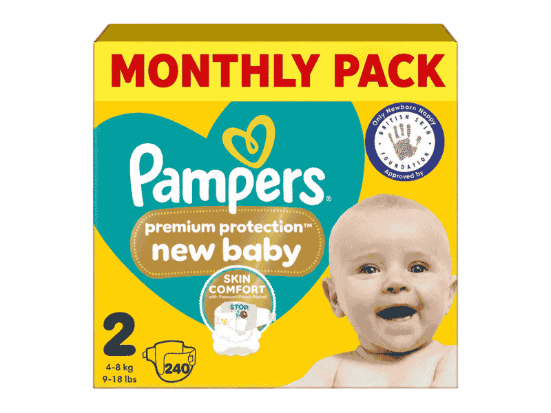 Pampers Premium Protection New Baby Size 2 (4–8 kg) Monthly Pack 240 Nappies