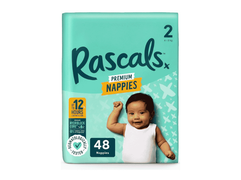 Rascals Premium Nappies Size 2 (4-8kg) - 48 Nappies